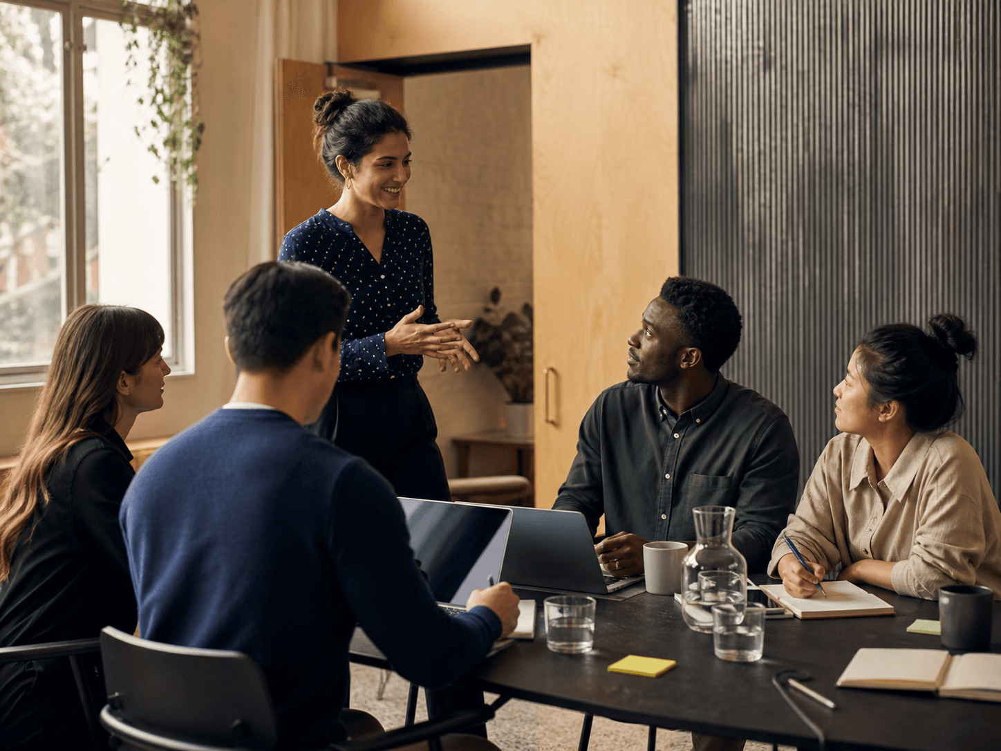 Conceptual editorial image of professionals collaborating in a learning studio